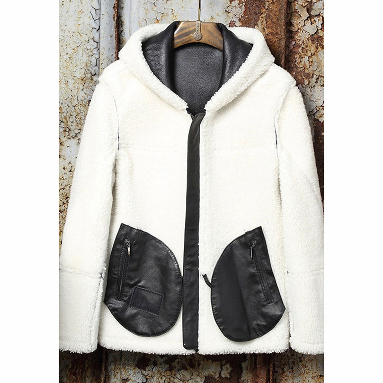 mens hooded shearling coat