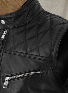 mens lambskin black leather vest