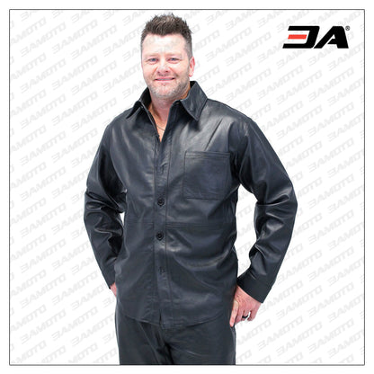 Mens Lambskin Button Down Leather Dress Shirt