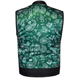 mens leather motorcycle club vest green paisley lining