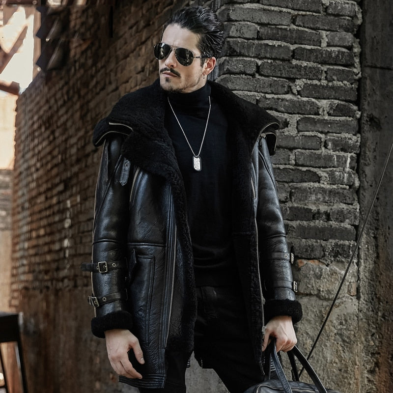 mens long style shearling jacket