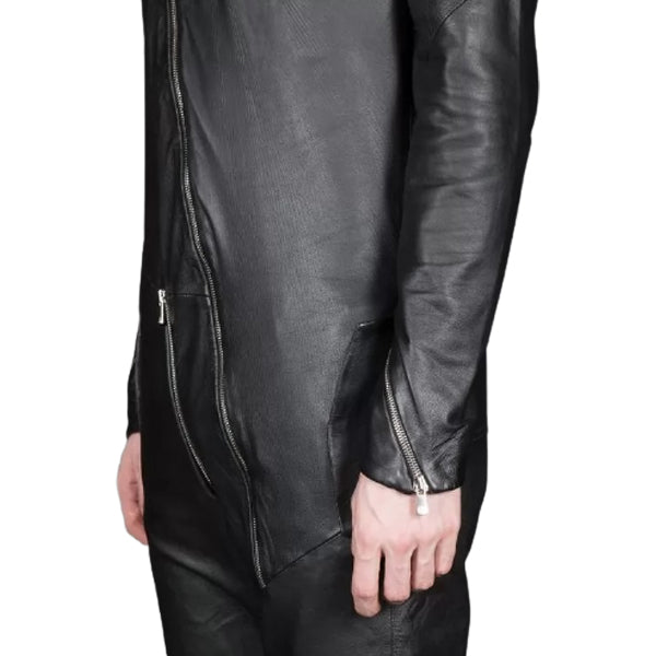 Mens New Cross Flight Black Leather Jumpsuit with Zip Details