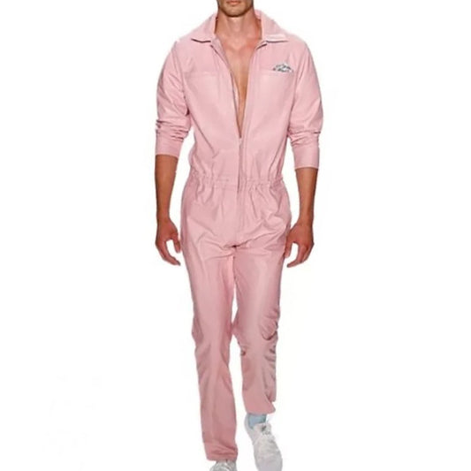 Mens New Fashion Real Sheepskin Baby Pink Leather Jumpsuit - Fashion Leather Jackets USA - 3AMOTO