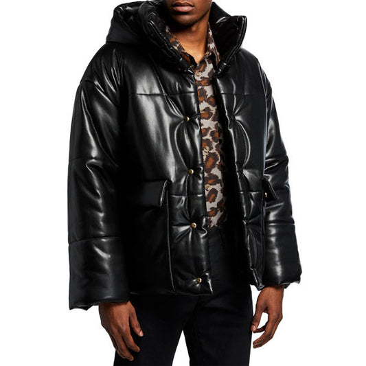 Mens Oversized Leather Puffer Jacket - 3amoto shop