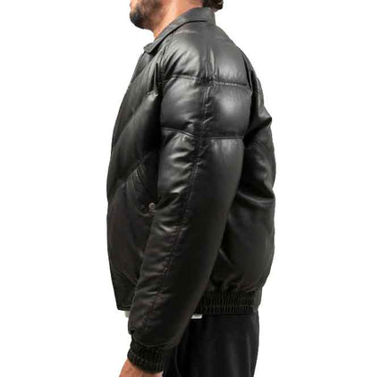 mens puffer lambskin leather jacket