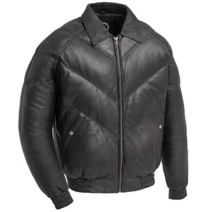 mens puffer lambskin leather jacket