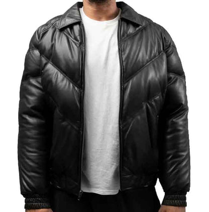 mens puffer lambskin leather jacket