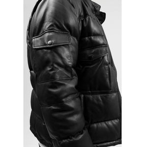 mens puffer leather jacket on sale