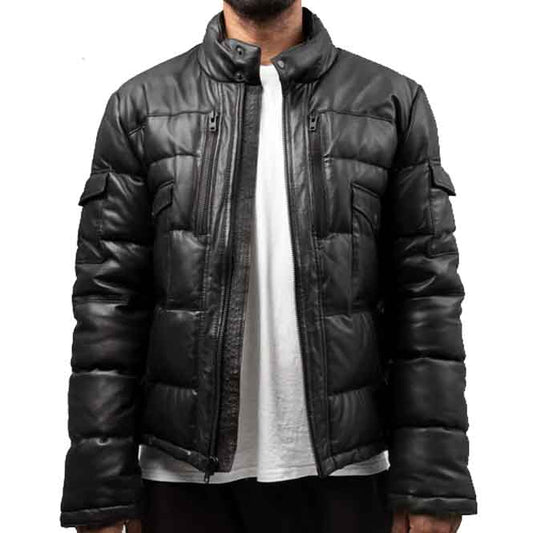 mens puffer leather jacket - 3amoto shop