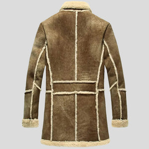Mens Reacher Style Brown Sheepskin Leather Coat Back