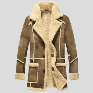 Mens Reacher Style Brown Sheepskin Leather Coat