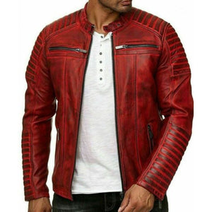 mens red leather jacket