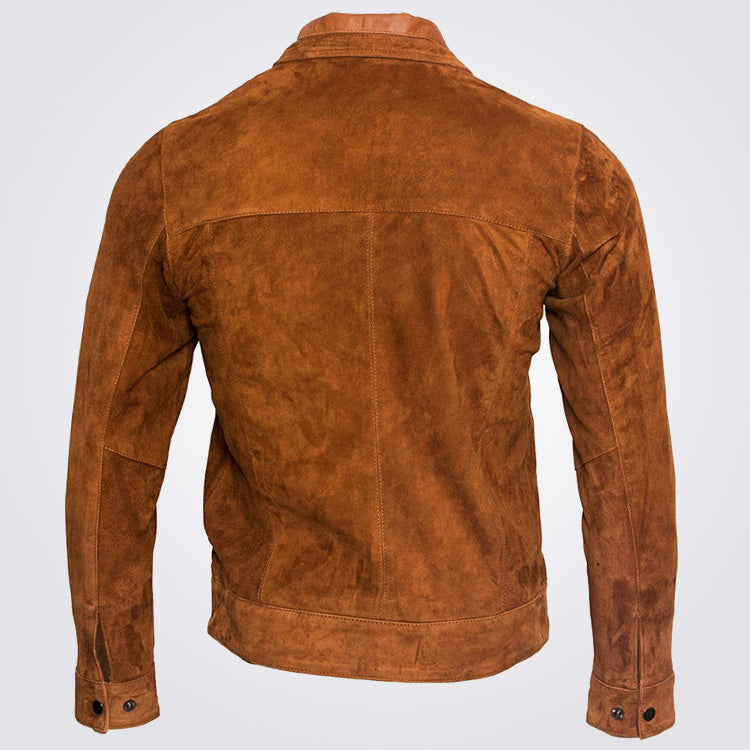 Men's Retro Brown Suede Harrington Biker Jacket