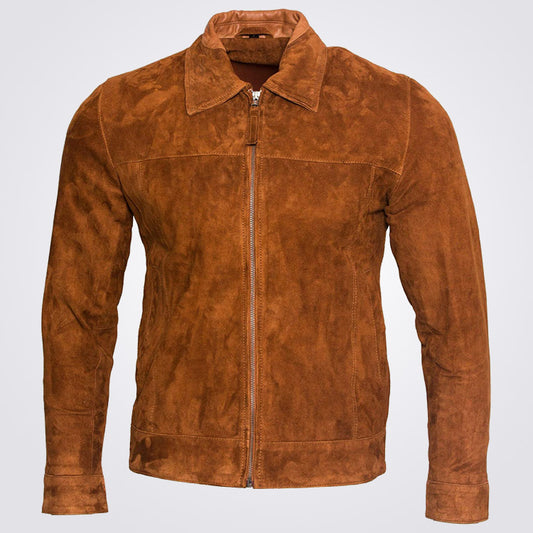 Men's Retro Brown Suede Harrington Biker Jacket - 3amoto shop