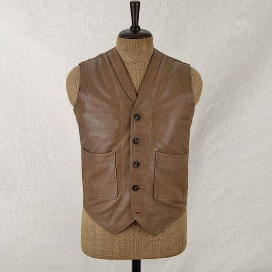 mens rock style brown leather biker vest - Fashion Leather Jackets USA - 3AMOTO