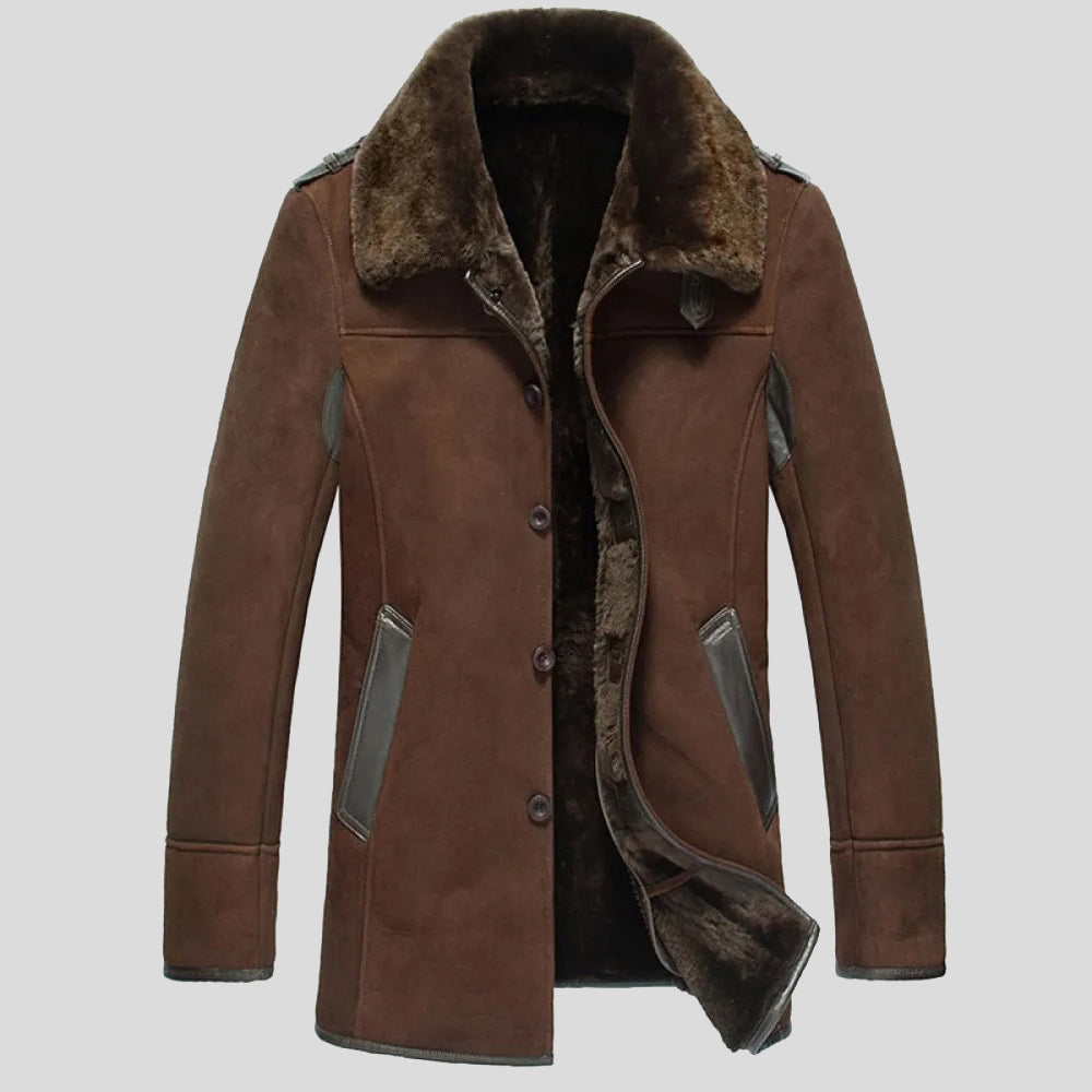 Mens Shearling Brown Reacher Style Coat