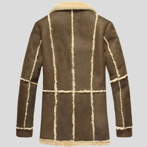 Mens Shearling Brown Sheepskin Leather Coat Back