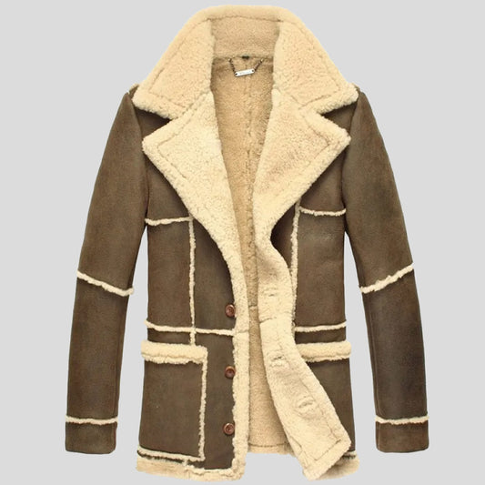 Mens Shearling Brown Sheepskin Leather Coat - Fashion Leather Jackets USA - 3AMOTO