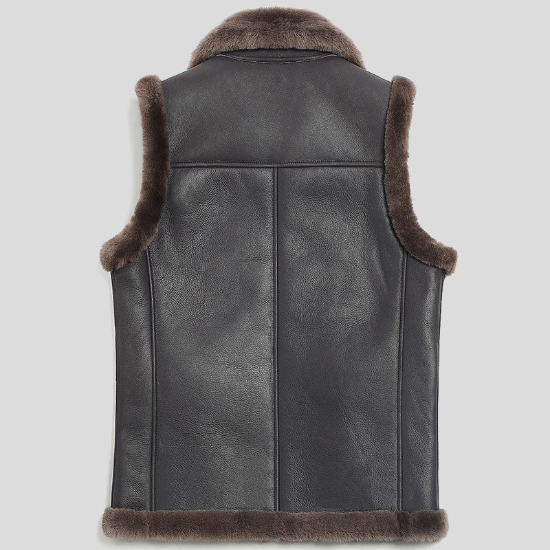 Mens leather shearling vest store