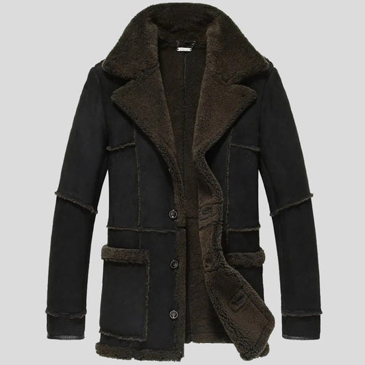 Mens Sheepskin Leather Reacher Style Coat - Fashion Leather Jackets USA - 3AMOTO