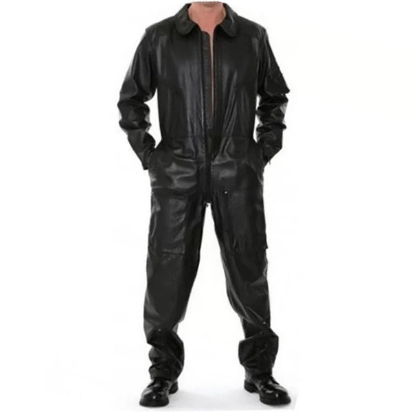 Mens Smart Look Real Sheepskin black Leather Jumpsuit