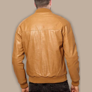 mens tan bomber leather jacket