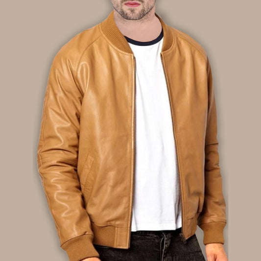 mens tan brown bomber jacket - Fashion Leather Jackets USA - 3AMOTO