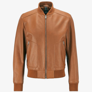 mens tan brown leather bomber jacket online