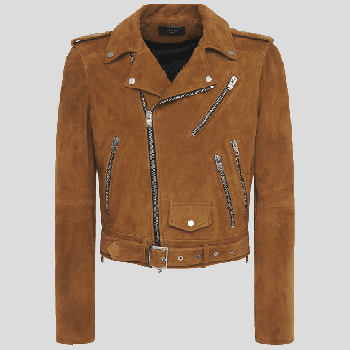 Mens Tan Brown Suede Leather Biker Jacket