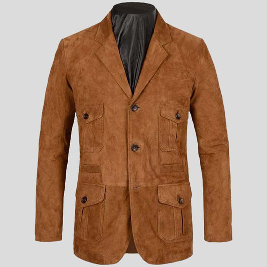 mens tan brown suede leather blazer - Fashion Leather Jackets USA - 3AMOTO