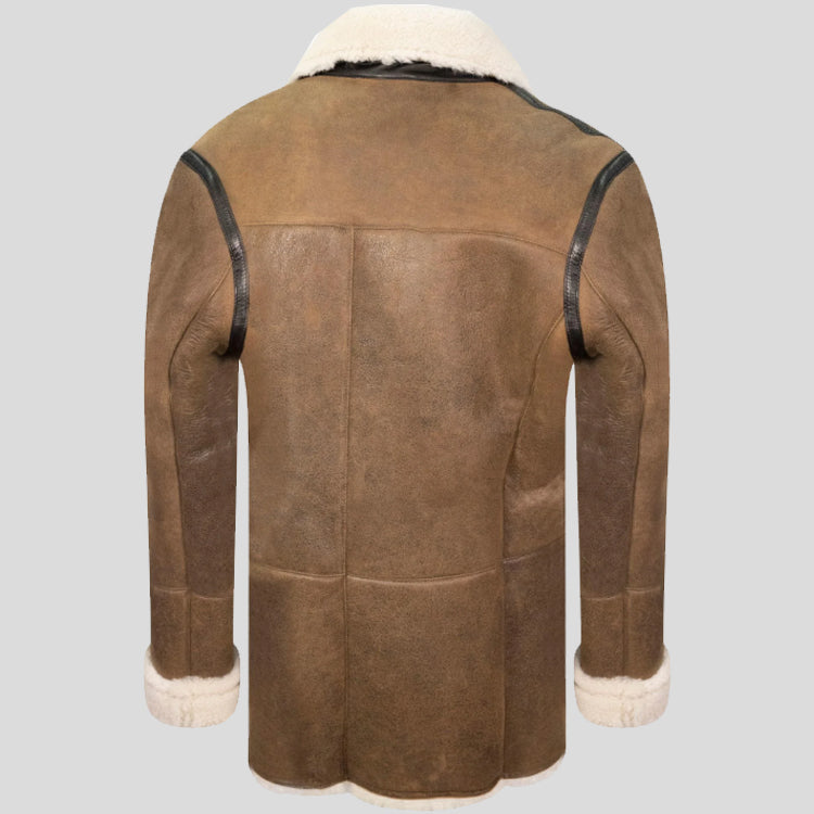 Mens Tan Sheepskin Pea Coat