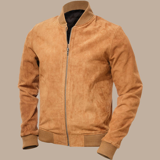 mens tan suede bomber jacket - Fashion Leather Jackets USA - 3AMOTO