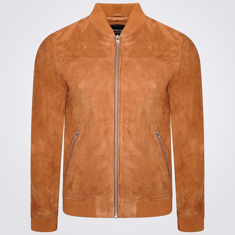 Men’s Tan Suede Bomber Jacket