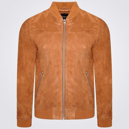 Men’s Tan Suede Bomber Jacket