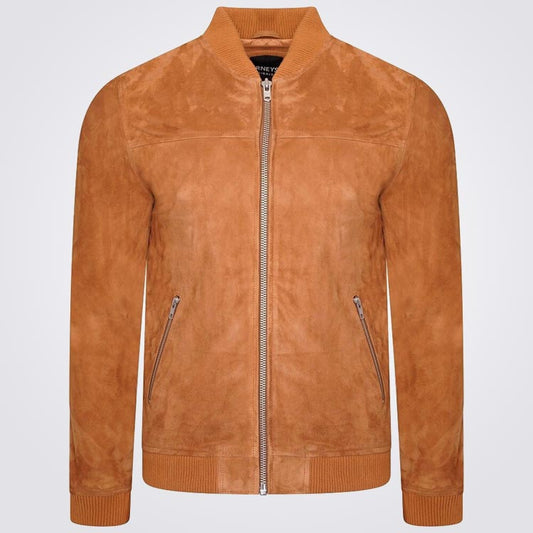 Men’s Tan Suede Bomber Jacket - Fashion Leather Jackets USA - 3AMOTO