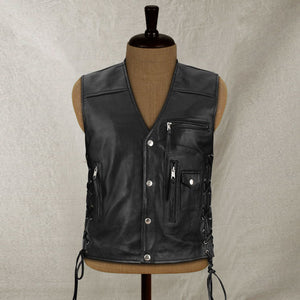 mens traditional biker black leather vest