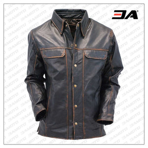 Brown Leather Shirt for Men