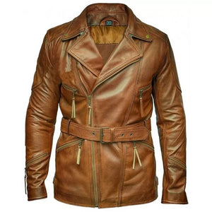 Mens Vintage Style Distressed Brown Leather Coat