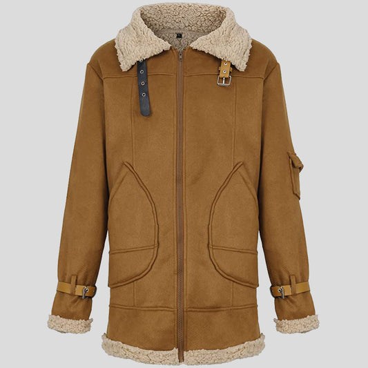 Men’s Warm Winter Sheepskin Coat Teddy Fleece Lapel Pullover - Fashion Leather Jackets USA - 3AMOTO