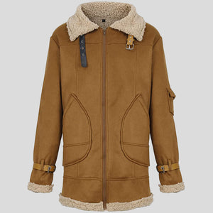 Men’s Warm Winter Sheepskin Coat Teddy Fleece Lapel Pullover