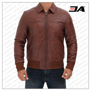 mens distressed leather bomber jacket