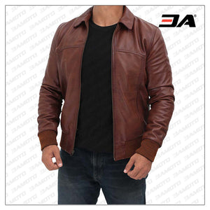 mens distressed leather flight jacket