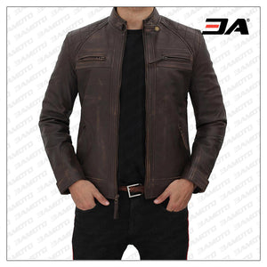 mens real quilted leather jacket