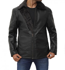 Black Shearling Lined Leather Jacket Mens