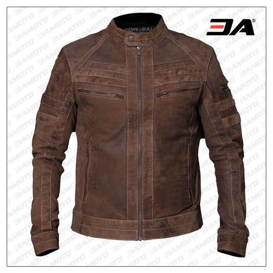 Mens Brown Leather Motorcycle Jacket - 3amoto shop