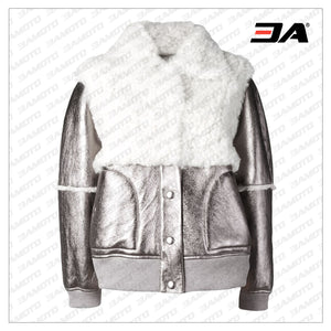 metallic bomber shearling fur leather jacket