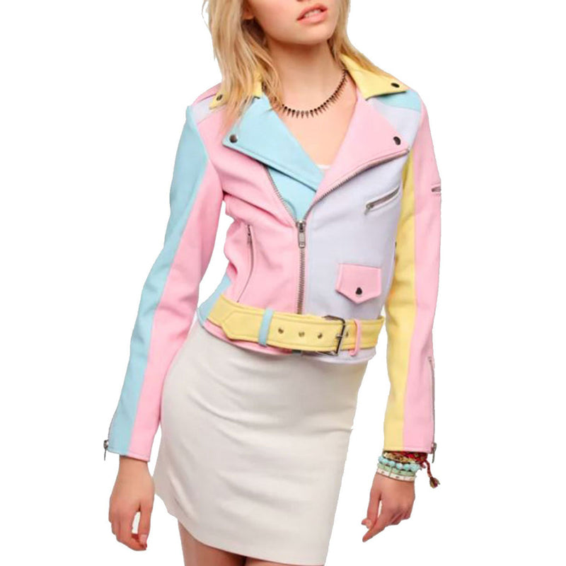 moto rainbow pastel leather jacket