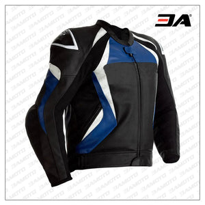 Motorcycle Black And Blue And White Leather Jacket