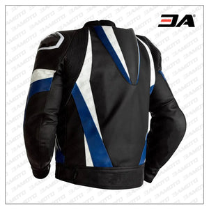Motorcycle Black And Blue And White Leather Jacket