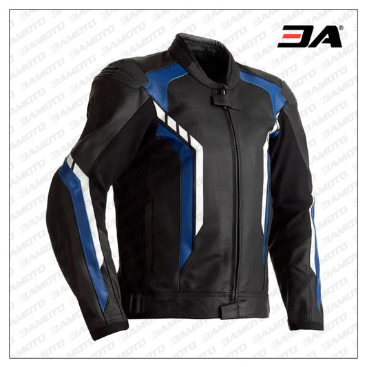 Motorcycle Black And Blue Leather Jacket - Fashion Leather Jackets USA - 3AMOTO